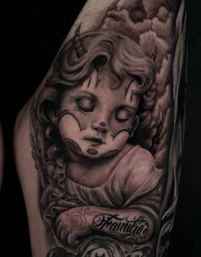 Photorealistic cherub with exceptional detail and shading